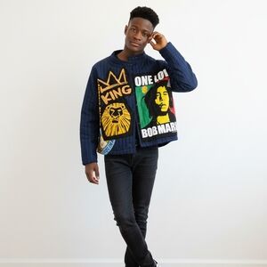 Men's Navy Bob Marley Graphic Bomber Jacket